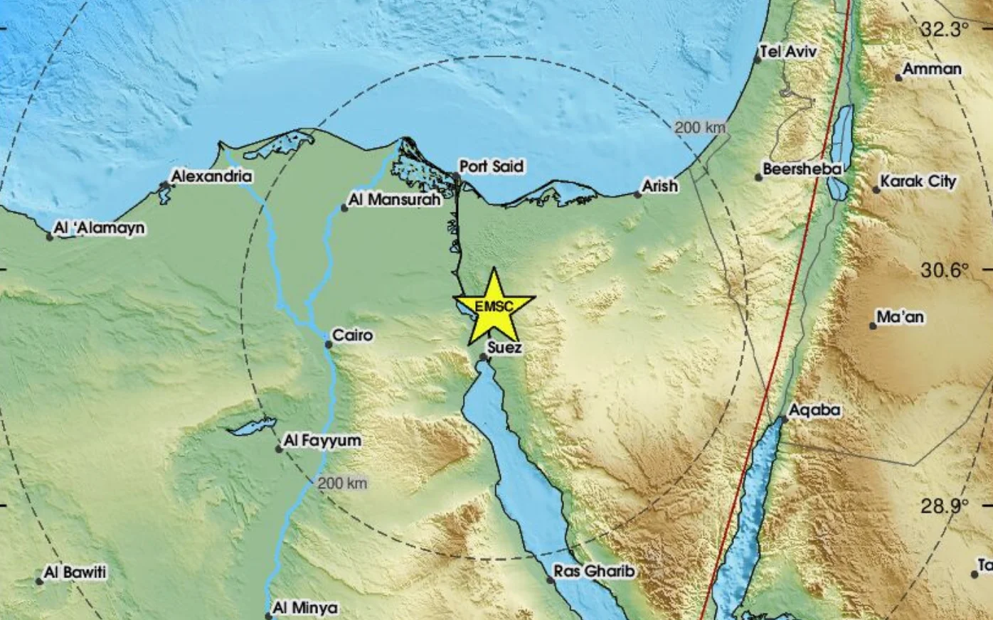 Magnitude 5.0 Earthquake Strikes Off Egypt's Coast Near Suez