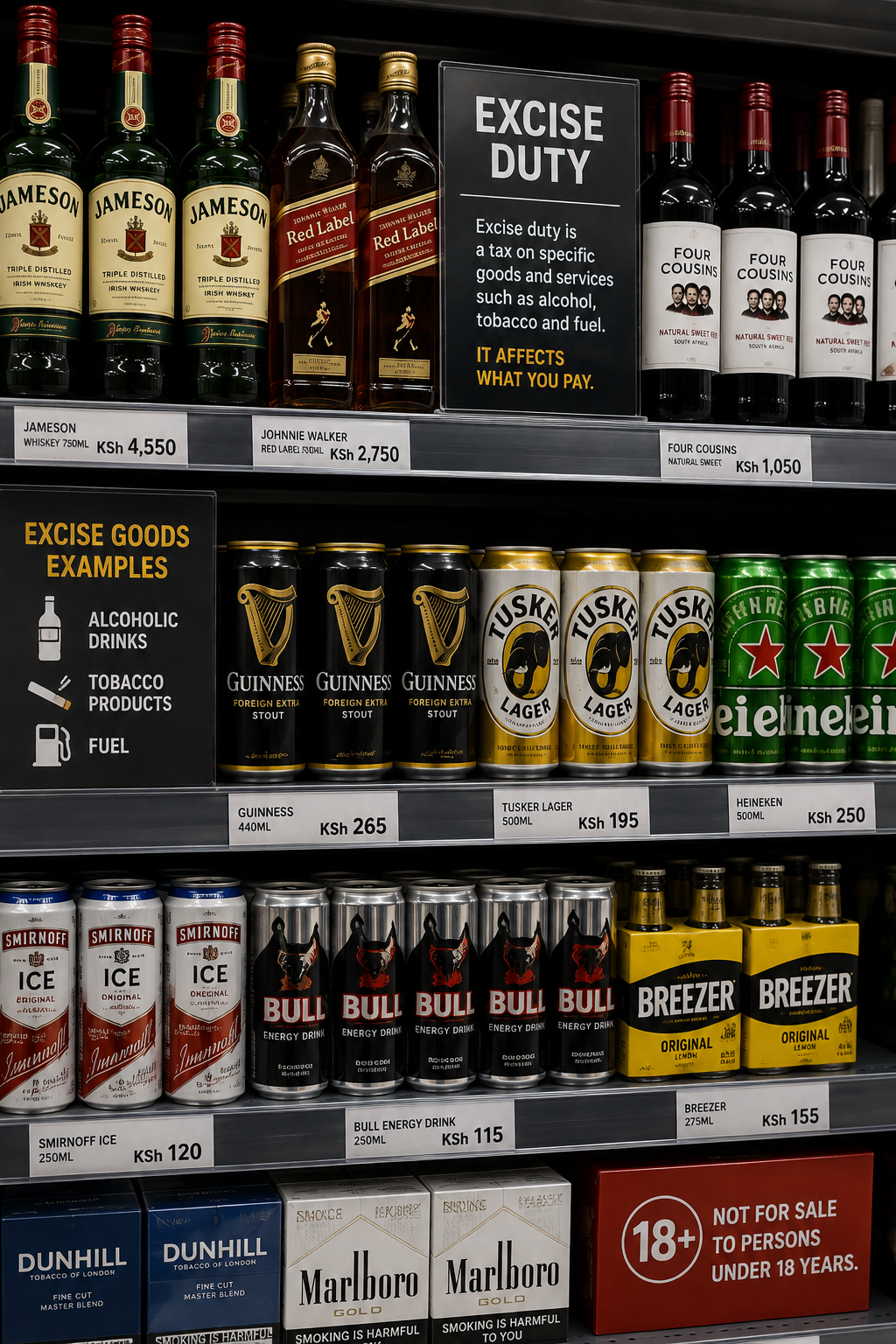Excise duty applies to specific products and services and can affect their final prices.