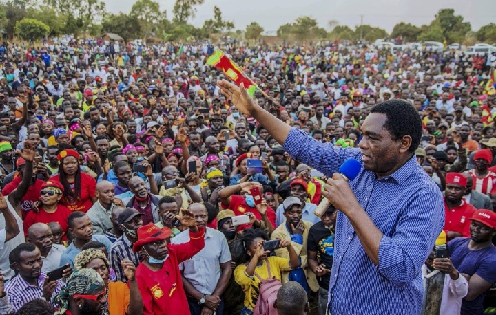 Hichilema celebrates his re-election after securing 61.4% of the presidential vote.