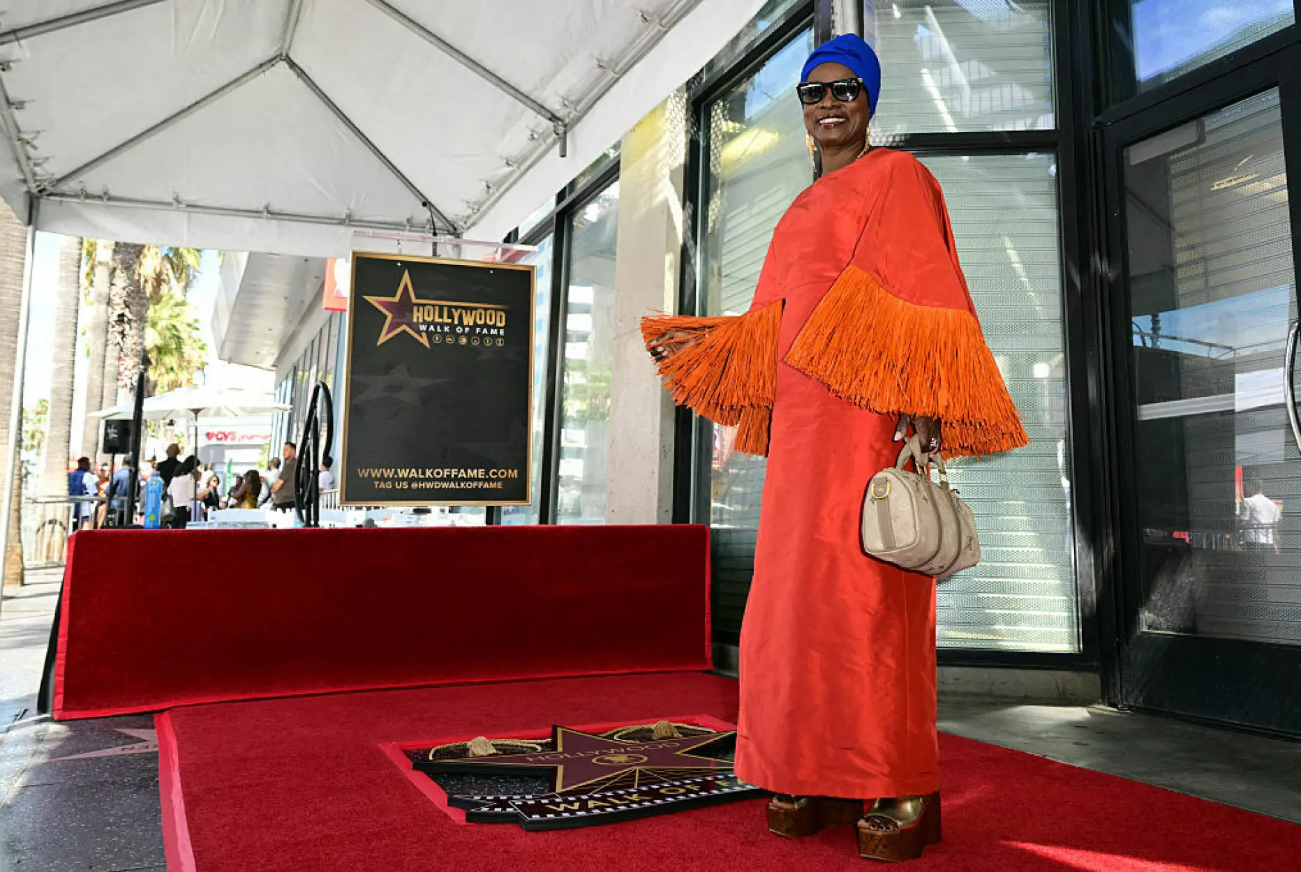 Beninese musician and actress Angelique Kidjo arrives to her Hollywood Walk of Fame star ceremony in the Hollywood neighborhood of Los Angeles on August 18, 2026. Photo by Frederic J. Brown / AFP via Getty Images.