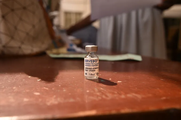 A vial of the Ebola vaccine Ervebo during a previous outbreak of the disease in Sierra Leone.