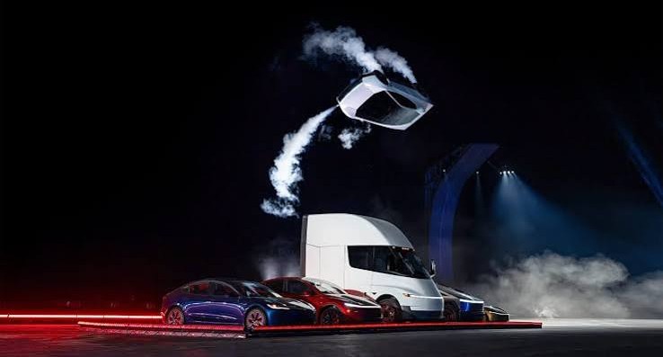 The two-seat vehicle was introduced at a SpaceX test facility in Texas, where Musk presented it as a flying car equipped with high-pressure air jets designed to propel it both on the ground and through the air.