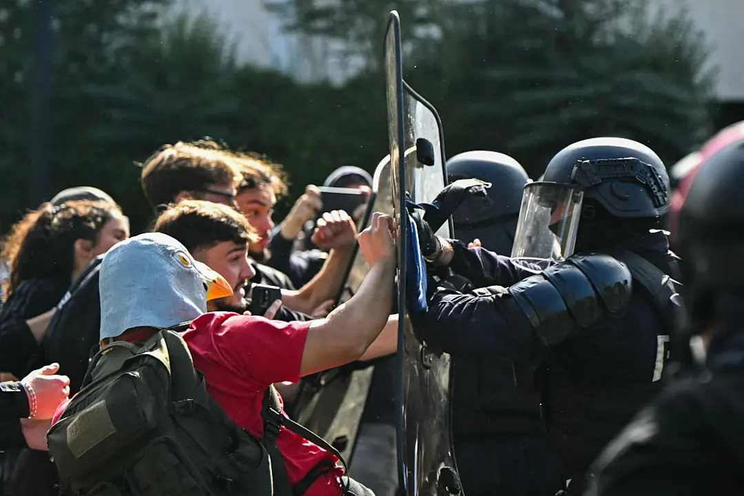 Students protest in front of the Henri IV High School in Paris, participating in a national movement demanding more resources and an improvement of learning conditions in Paris, France on Oct. 6, 2026.Quentin de Groeve—Hans Lucas/Reuters