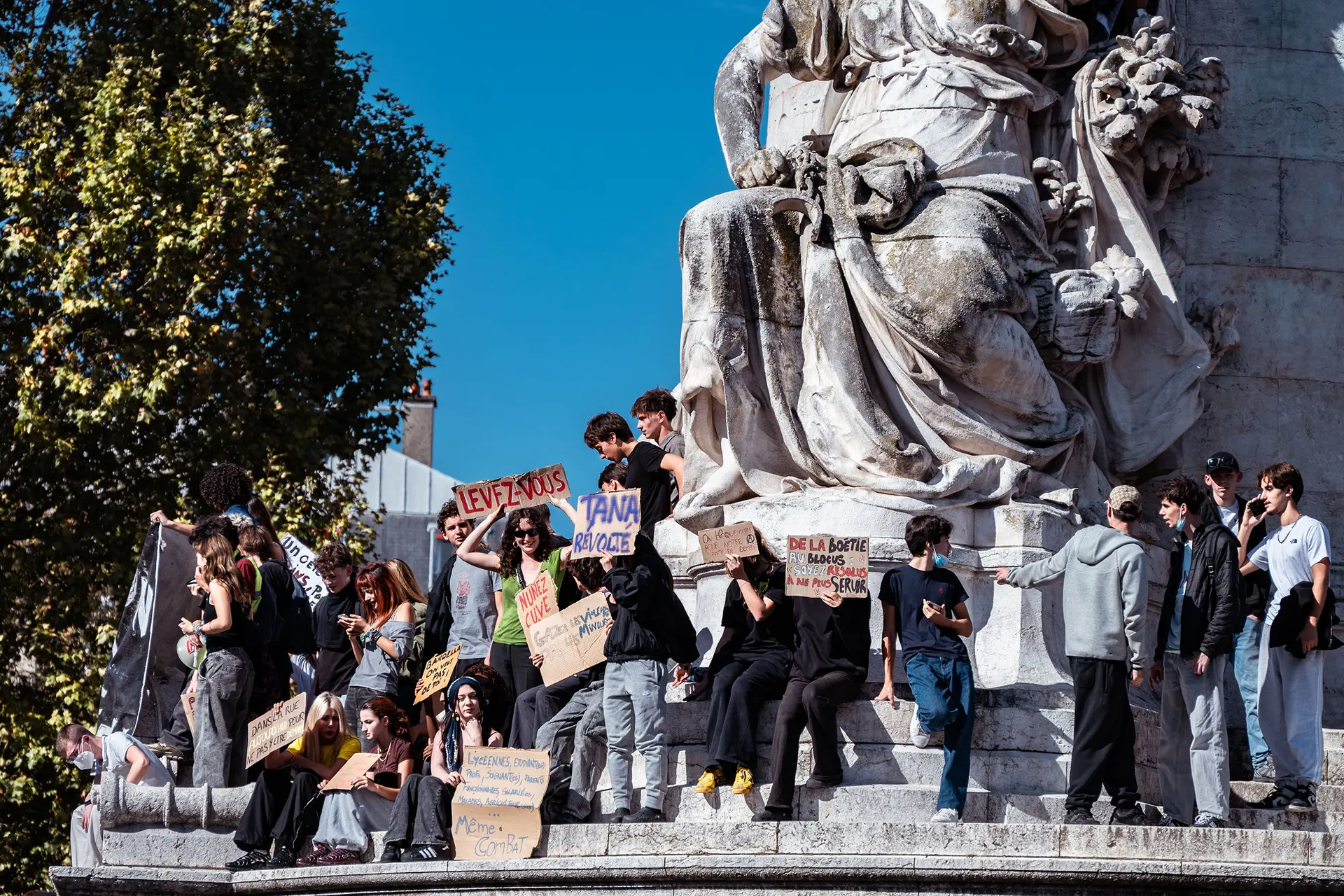 High school students in Paris gather at Place de la République on Oct. 6, 2026, as part of nationwide protests against learning conditions.Samuel Sotto—SIPA/AP