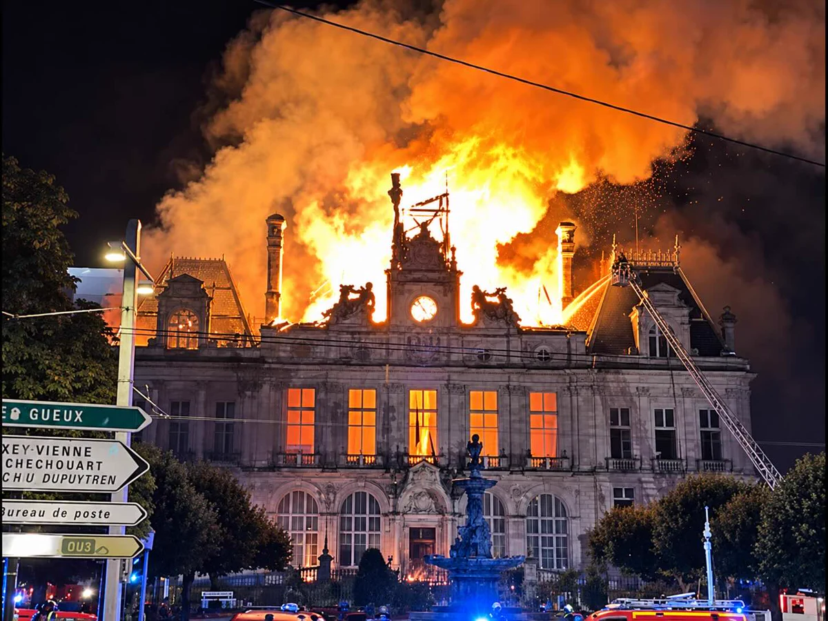 A devastating fire largely destroyed the 19th-century Limoges Town Hall in France following a break-in and arson attack during nationwide cost-of-living protests. 