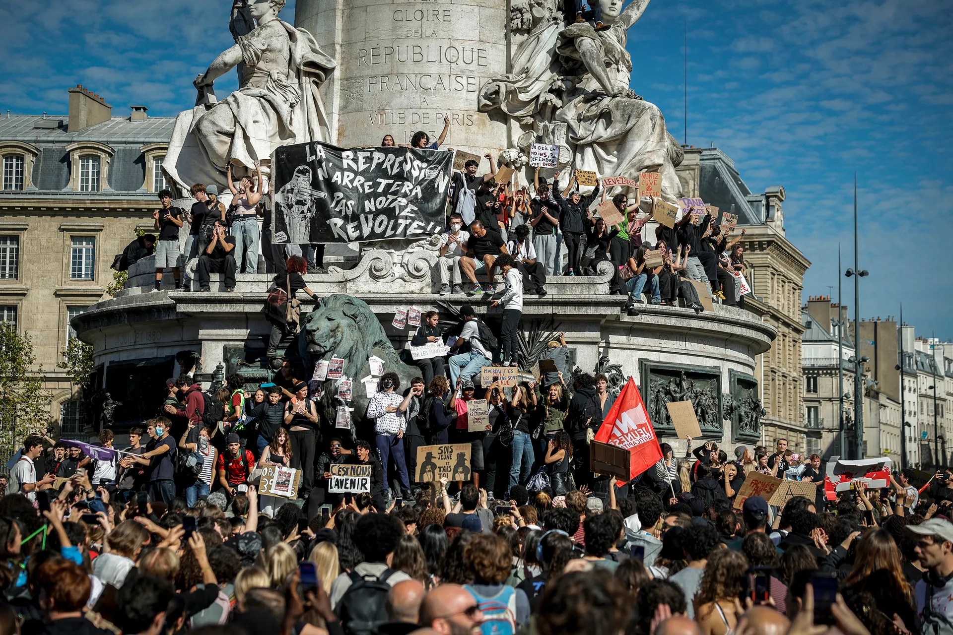 Protesters gathered at Paris’s Place de la République.Photograph by Geoffroy Van Der Hasselt / AFP / Getty