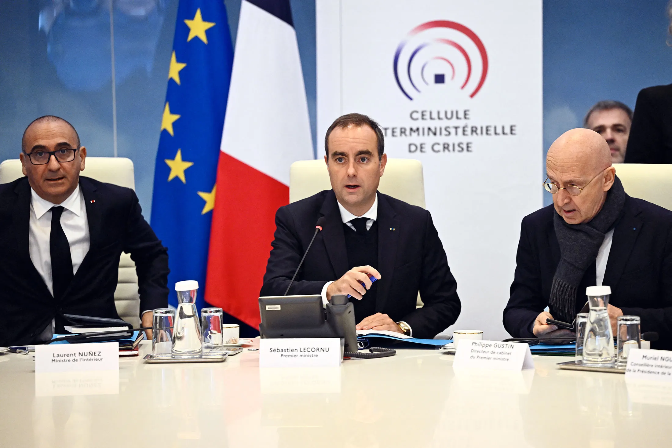 Sebastien Lecornu, center, on Oct. 19.Photographer: Julien de Rosa/AFP/Getty Images
